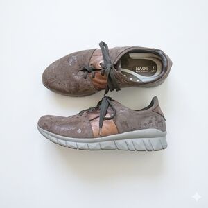 NAOT Koru Etera Metallic Leather Sneakers - Gray/Bronze - Size 41 L10